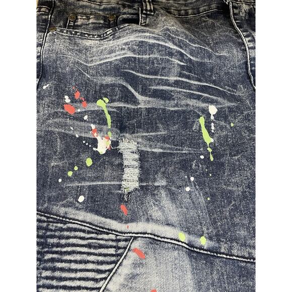 Scoop Men’s Paint Spattered Moto Jeans 38x30 Acid Wash Distressed Biker Denim - Picture 14 of 15